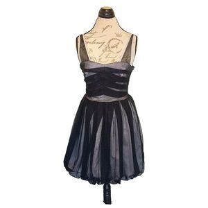 Y2k  90's BCBGeneration Metallic Night Out Dress Sz 8 Black Silver Overlay Mesh